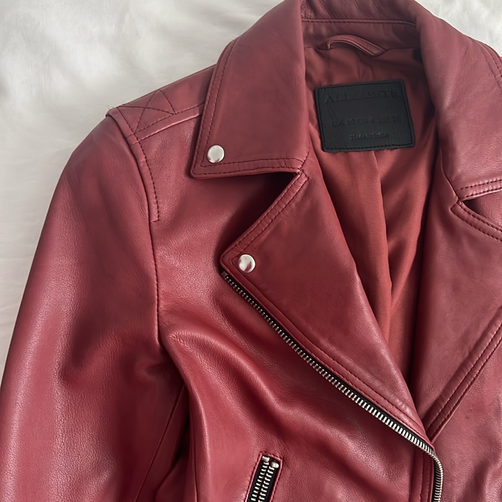 All Saints Dalby Slim Fit Leather Biker Jacket- size 38/6 - Picture 5 of 6